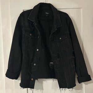 Distressed Oversized Black Denim Jacket